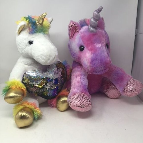 2 Dan Dee Rainbow Colors Unicorn Soft Plush Stuffed‎ Animal Toy  17" Heart pink - Picture 3 of 11